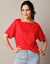 T-shirt boite brodé, manches courtes amples (rouge)