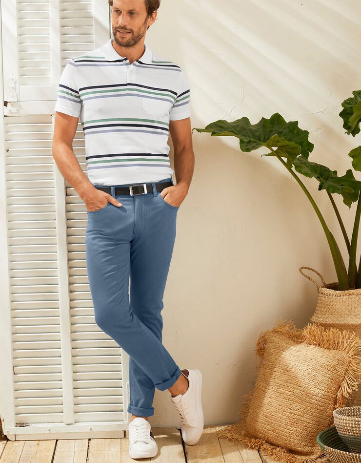 Pantalon droit 5 poches twill coton extensible (bleu grisé)