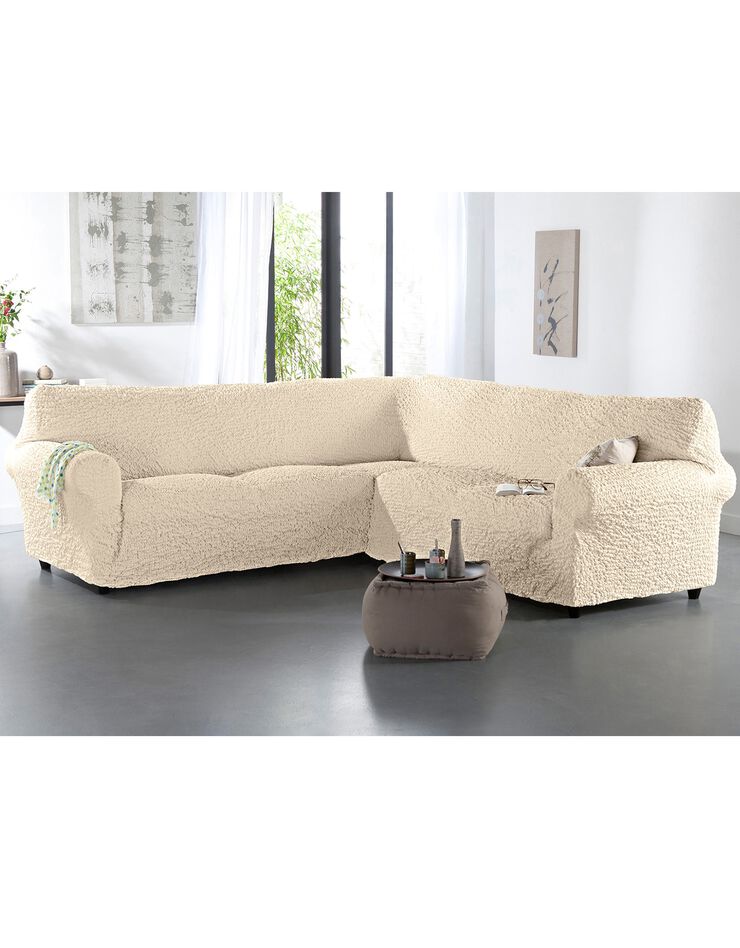 Housse gaufrée bi-extensible spéciale canapé d'angle (naturel)