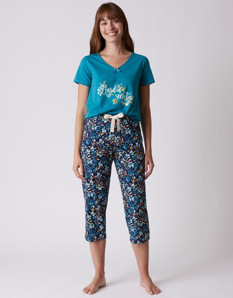 Pantalon court pyjama imprimé floral (marine)