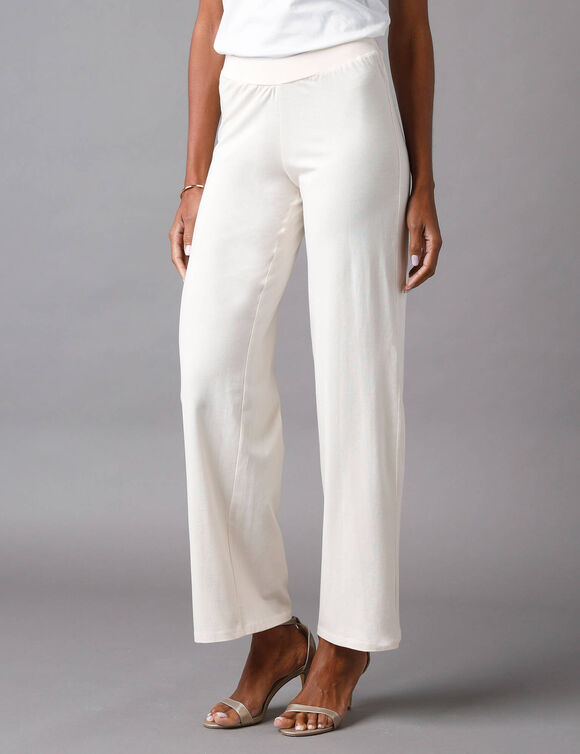 Pantalon large stretch, taille élastiquée (écru)