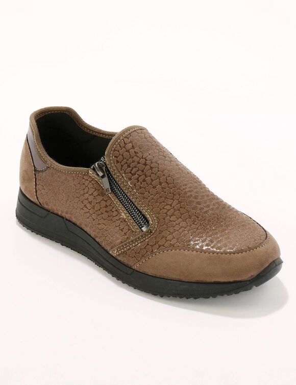 Baskets zippées spécial pieds sensibles en tissu extensible  (taupe)
