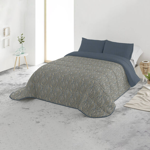 Couette microfibre imprim&eacute;e Liane 200 g/m&sup2; (bleu / ocre)