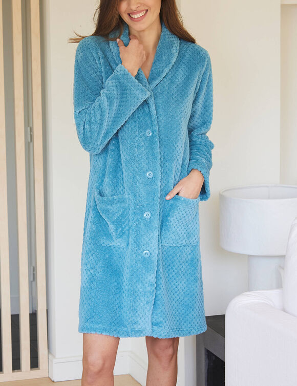 Robe de chambre maille polaire col ch&acirc;le - Longueur 95 cm (turquoise)