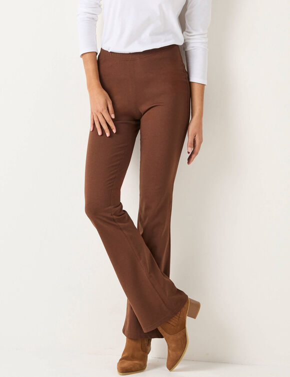 Legging bootcut uni, taille &eacute;lastiqu&eacute;e (chocolat)