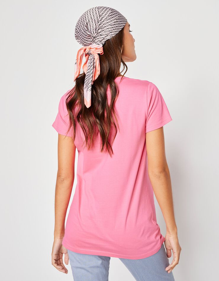 Tee-shirt col rond manches courtes uni coton (rose) Tee-shirt col rond manches courtes uni coton (rose)
