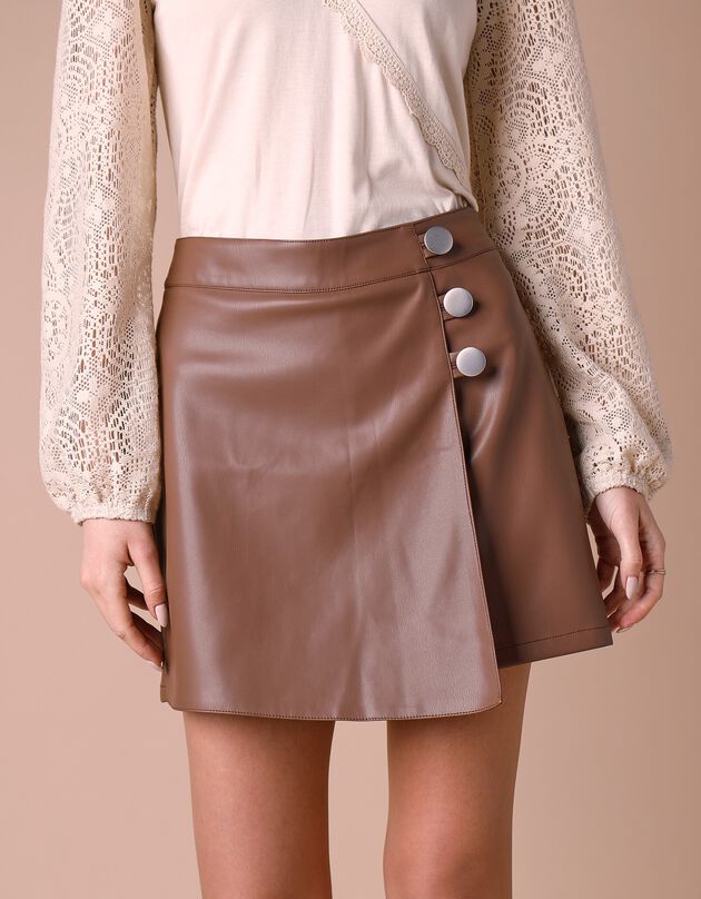 Jupe-short effet portefeuille, aspect cuir(1) (marron glacé)