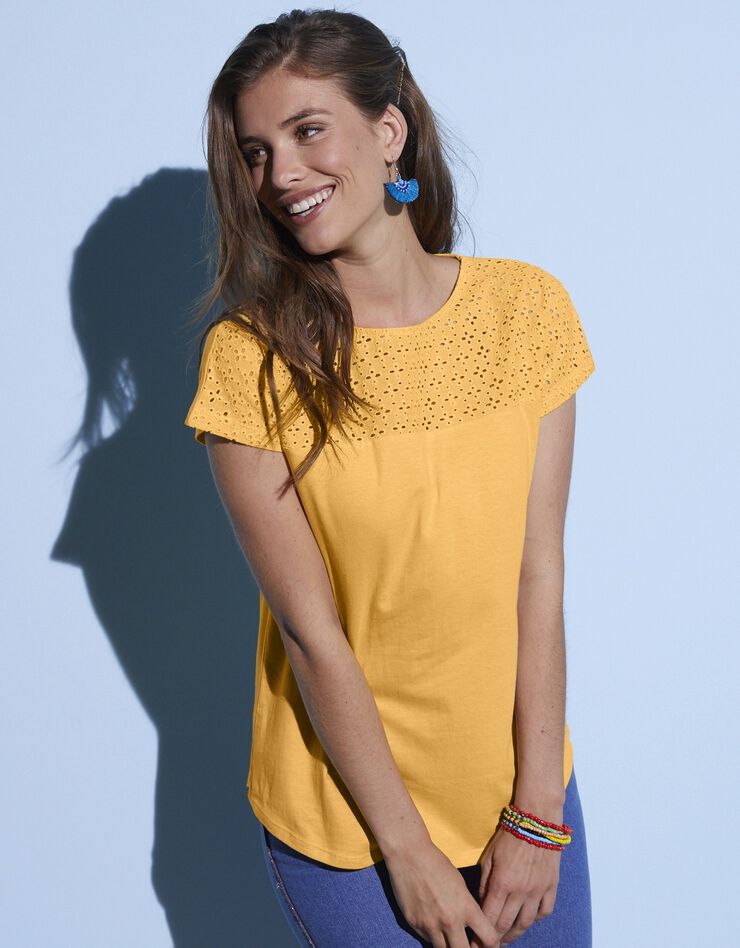 Tee-shirt broderie anglaise manches courtes (safran) Tee-shirt broderie anglaise manches courtes (safran)