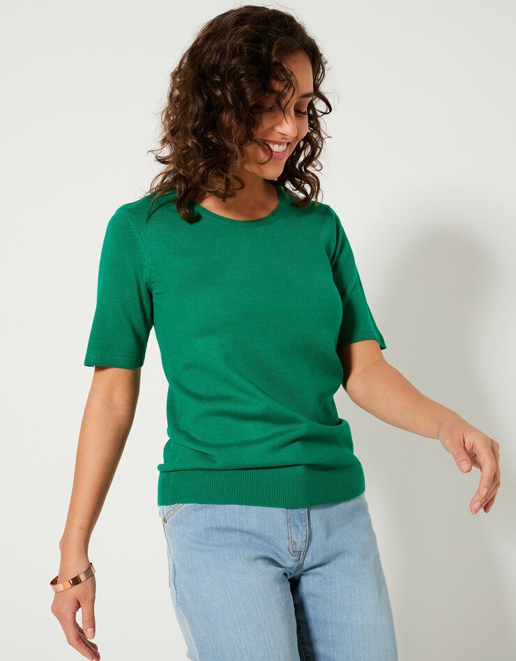 Pull uni manches courtes toucher cachemire (vert pomme) Pull uni manches courtes toucher cachemire (vert pomme)