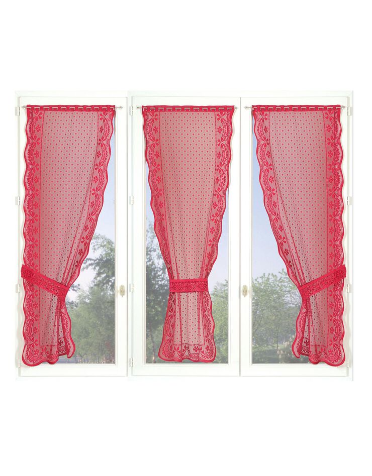Rideau uni dentelle polyester finition écailles - triptyque (framboise)