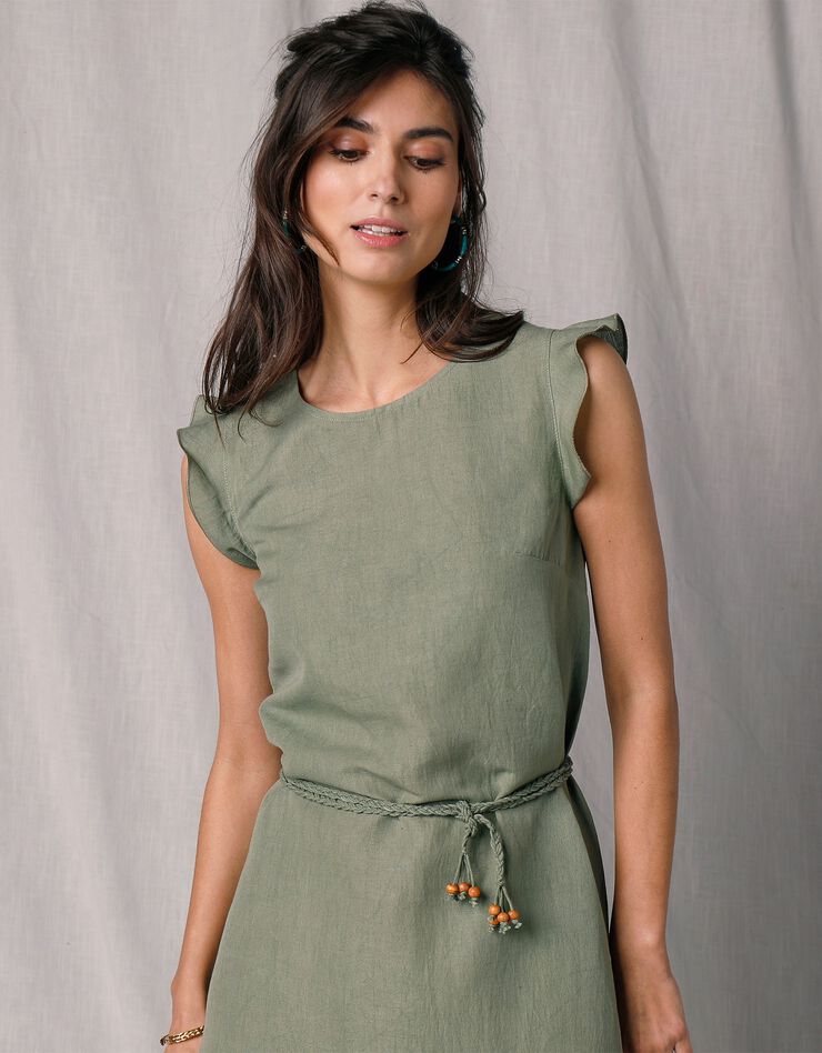 Robe volantée asymétrique coton et lin (kaki) Robe volantée asymétrique coton et lin (kaki)