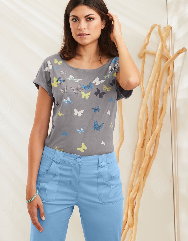 Tee-shirt boite, imprimé papillons (gris) Tee-shirt boite, imprimé papillons (gris)