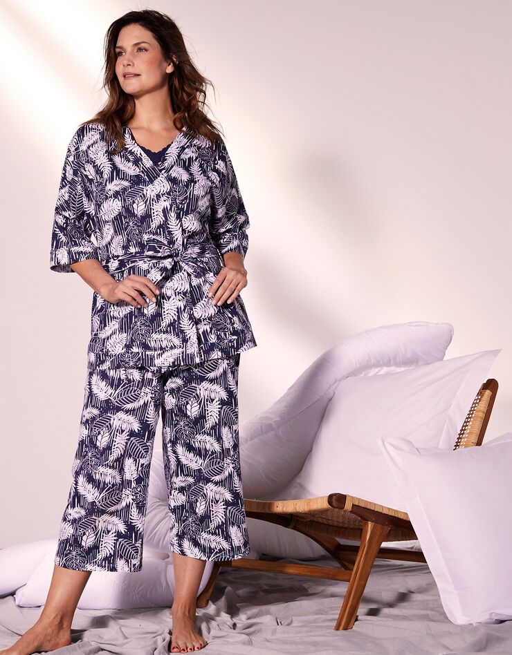 Kimono court imprimé tropical (marine) Kimono court imprimé tropical (marine)