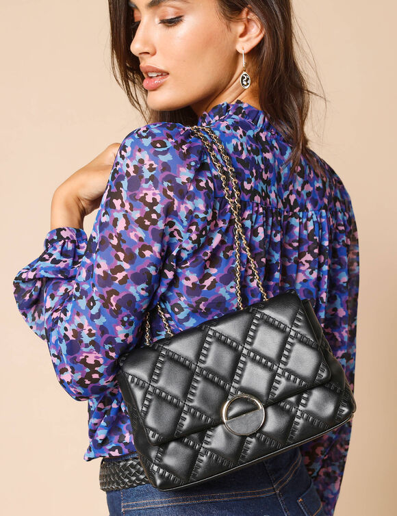 Sac matelass&eacute; bandouli&egrave;re cha&icirc;ne (noir)