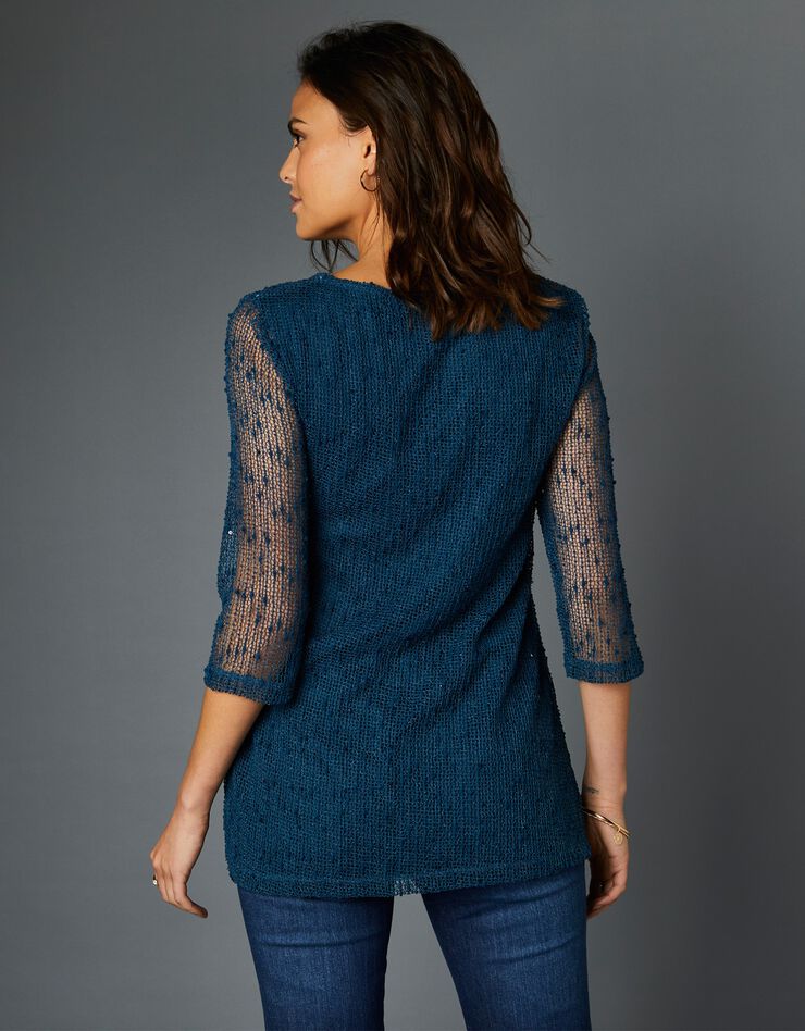 Pull fantaisie effet 2en1 manches 3/4 (bleu canard) Pull fantaisie effet 2en1 manches 3/4 (bleu canard)