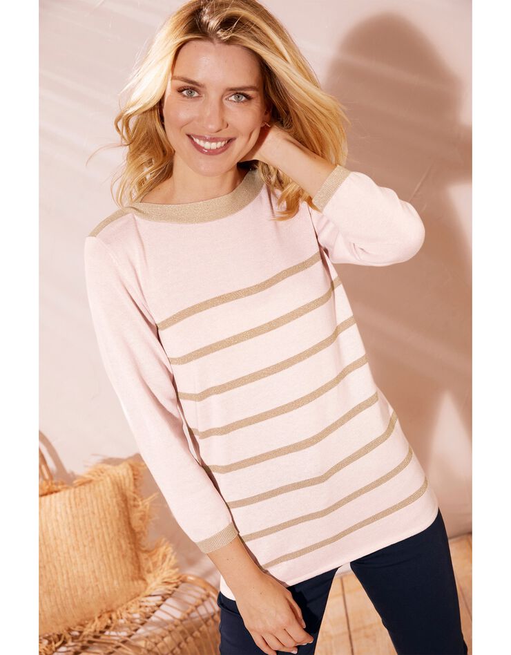 Pull col bateau rayures fils brillants (écru / doré) Pull col bateau rayures fils brillants (écru / doré)