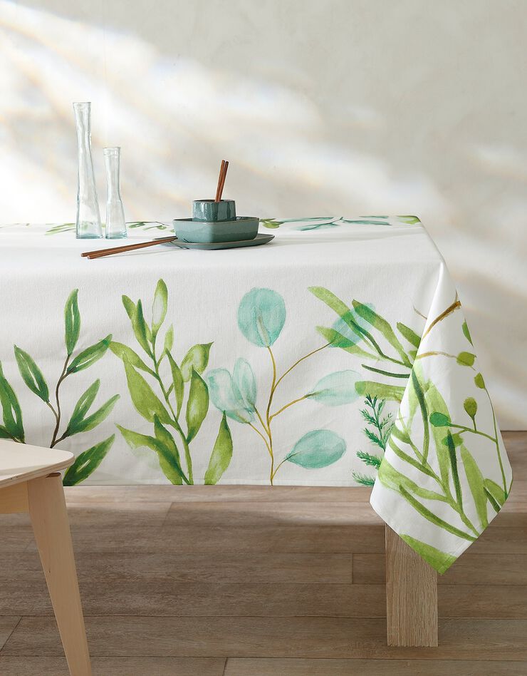Nappe fabriquée en France, motif frise végétale Aquarelle - coton biologique(1) (blanc / vert)