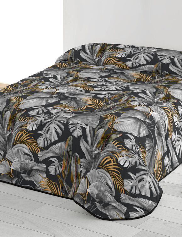 Couette microfibre imprimé feuillage 200 g/m² (noir / argent)