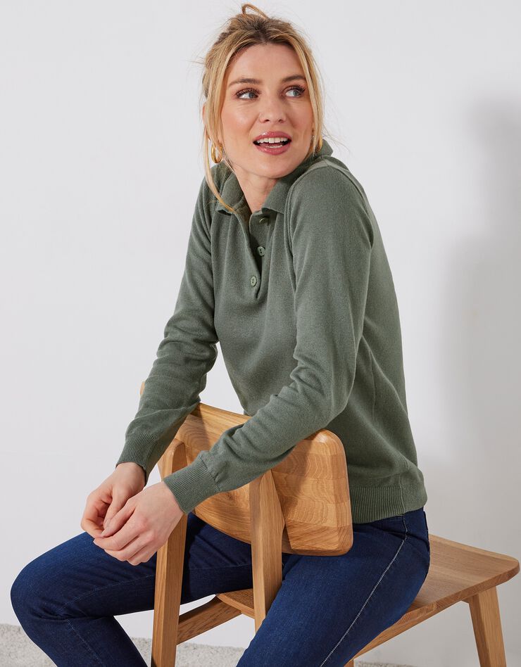 Pull col polo, laine d'agneau (kaki) Pull col polo, laine d'agneau (kaki)