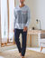 Pyjama col V &agrave; message (gris chin&eacute; / marine)