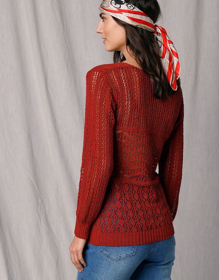 Pull maille fantaisie ajourée manches 3/4 (terracotta) Pull maille fantaisie ajourée manches 3/4 (terracotta)