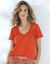T-shirt col V avec macramé et jour échelle (orange)