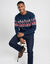 Pull homme col rond manches longues, maille jacquard (marine)