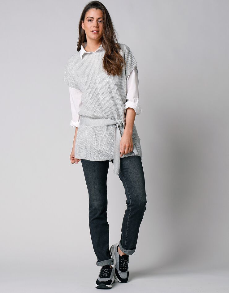 Pull tunique sans manches, maille anglaise toucher mohair (gris chiné) Pull tunique sans manches, maille anglaise toucher mohair (gris chiné)