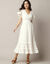 Robe longue crépon, manches volantées, broderie 3D (écru)