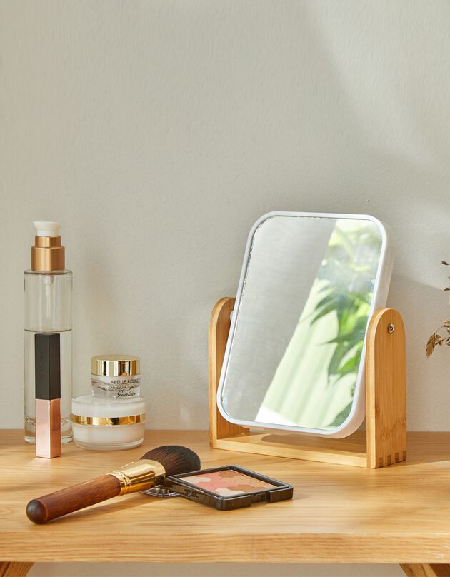 Miroir double face à poser support bambou - carré (bambou)