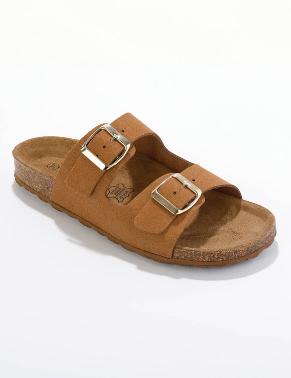 Mules en cuir 2 boucles réglables (noisette)
