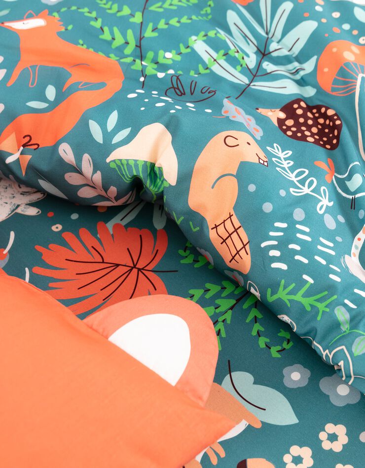 Linge de lit enfant imprimé Champy en coton biologique, éco-responsable (bleu)