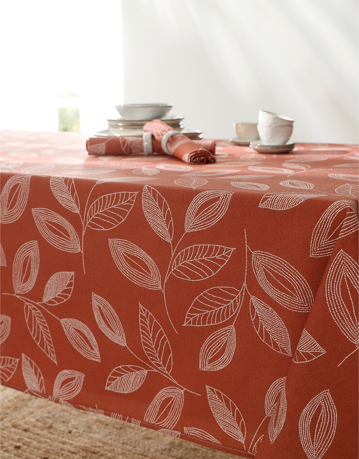 Nappe anti-taches bicolore imprimée feuilles (terracotta) Nappe anti-taches bicolore imprimée feuilles (terracotta)