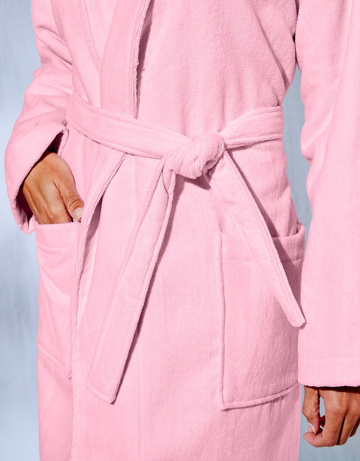 Peignoir mixte adulte éponge velours col châle (rose poudré)