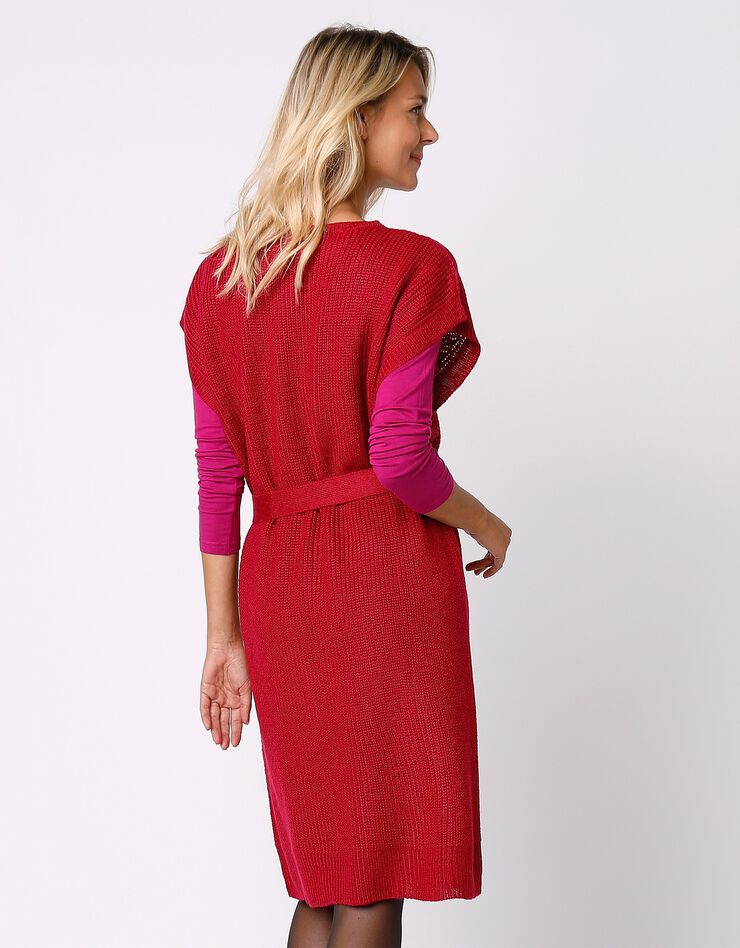 Robe manches courtes ceinturée - toucher mohair (cerise) Robe manches courtes ceinturée - toucher mohair (cerise)