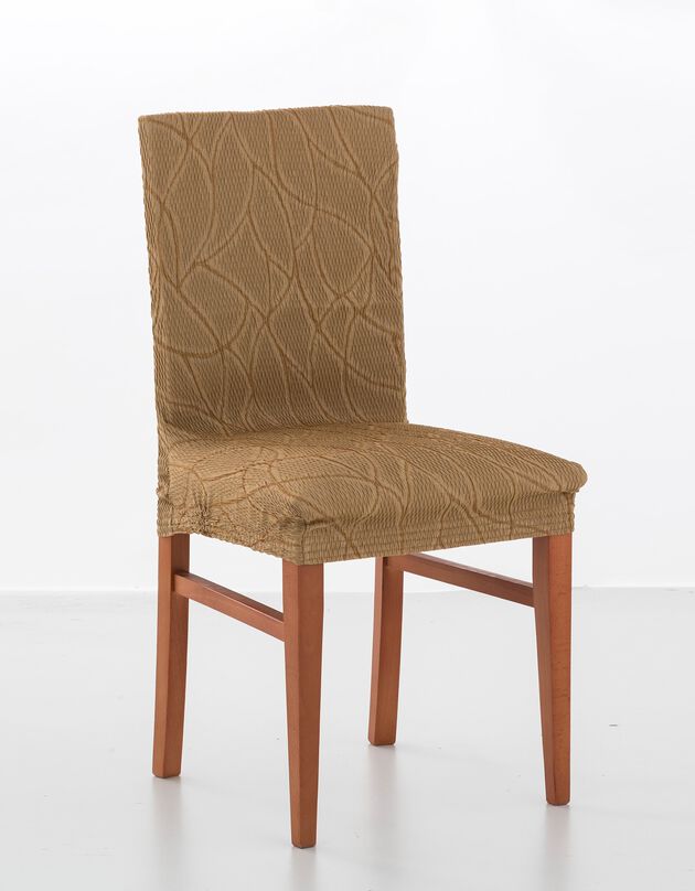 Housse intégrale extensible motif jacquard "serpentins" spéciale chaise (beige)