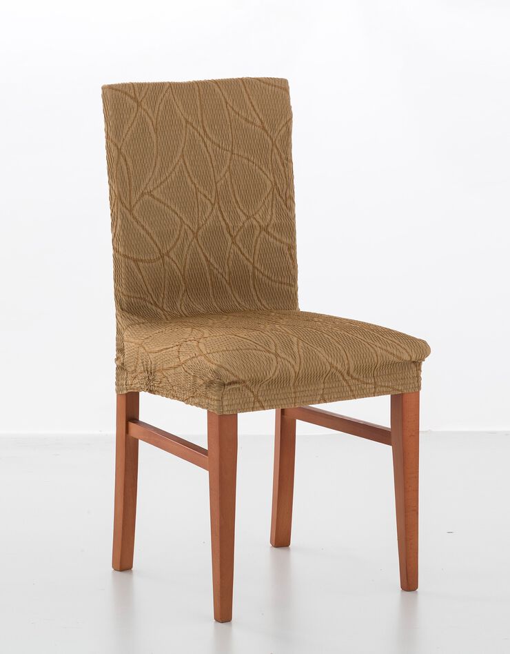 Housse intégrale extensible motif jacquard "serpentins" spéciale chaise (beige)