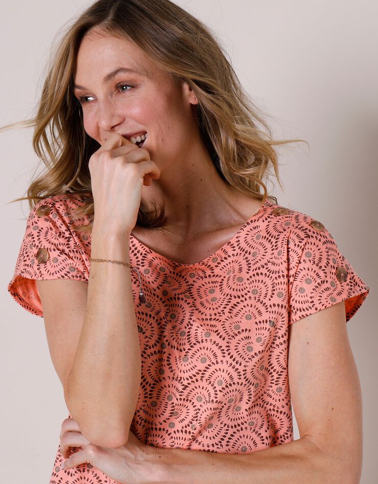 Tee-shirt imprimé col rond (abricot / taupe) Tee-shirt imprimé col rond (abricot / taupe)