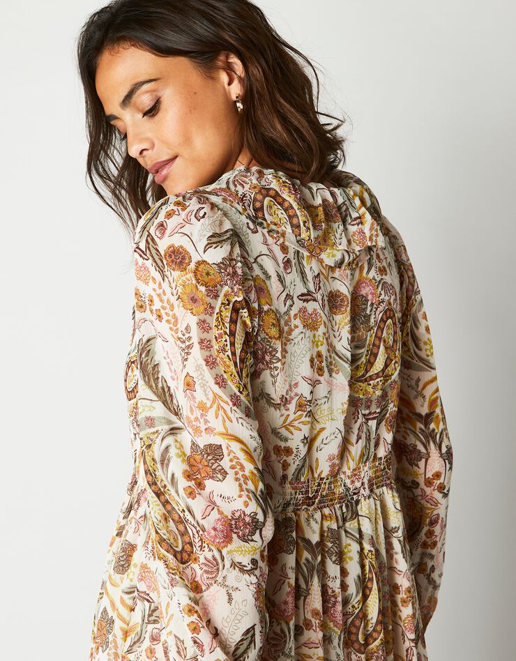 Robe midi volantée imprimée, voile (beige / kaki)