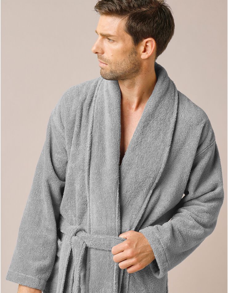 Peignoir mixte adulte col châle éponge bouclette (gris)