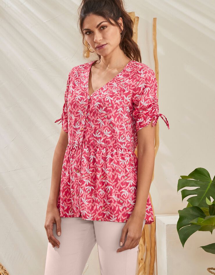Blouse boutonnée imprimée (cerise / blanc) Blouse boutonnée imprimée (cerise / blanc)