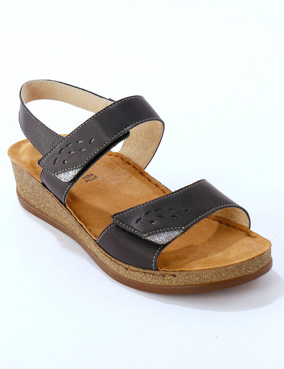 Sandales scratchées largeur confort en cuir (marine)