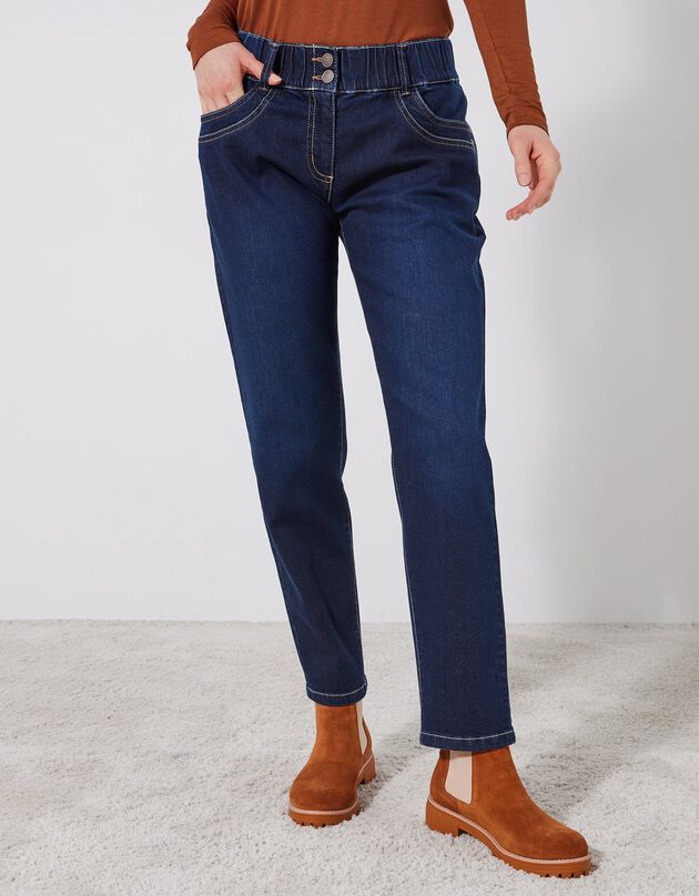 Jean mom taille élastiquée stretch (dark blue)