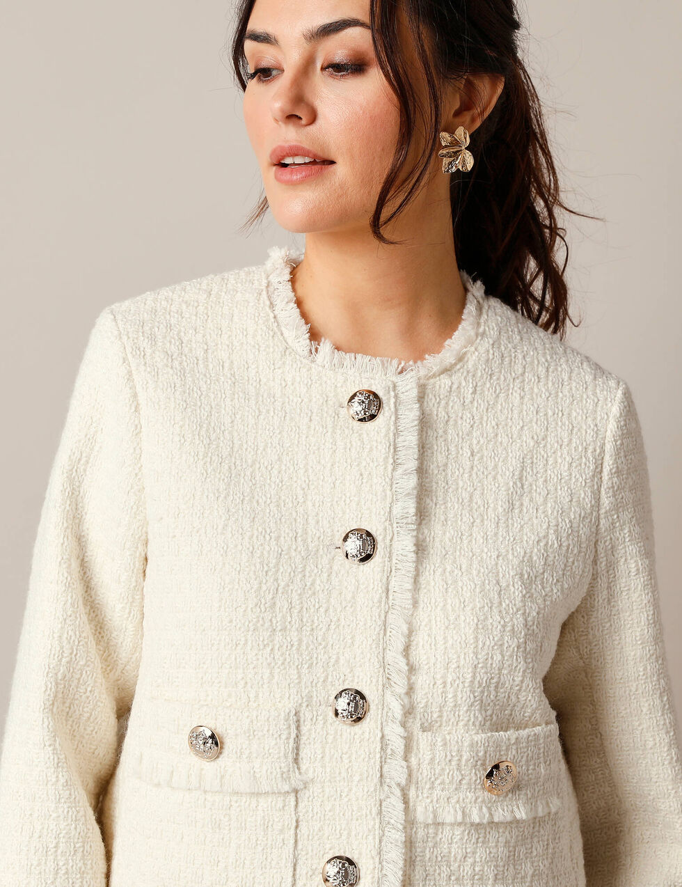 Surchemise Col Classique Jacquard En Laine Mélangée Tweed Bonton