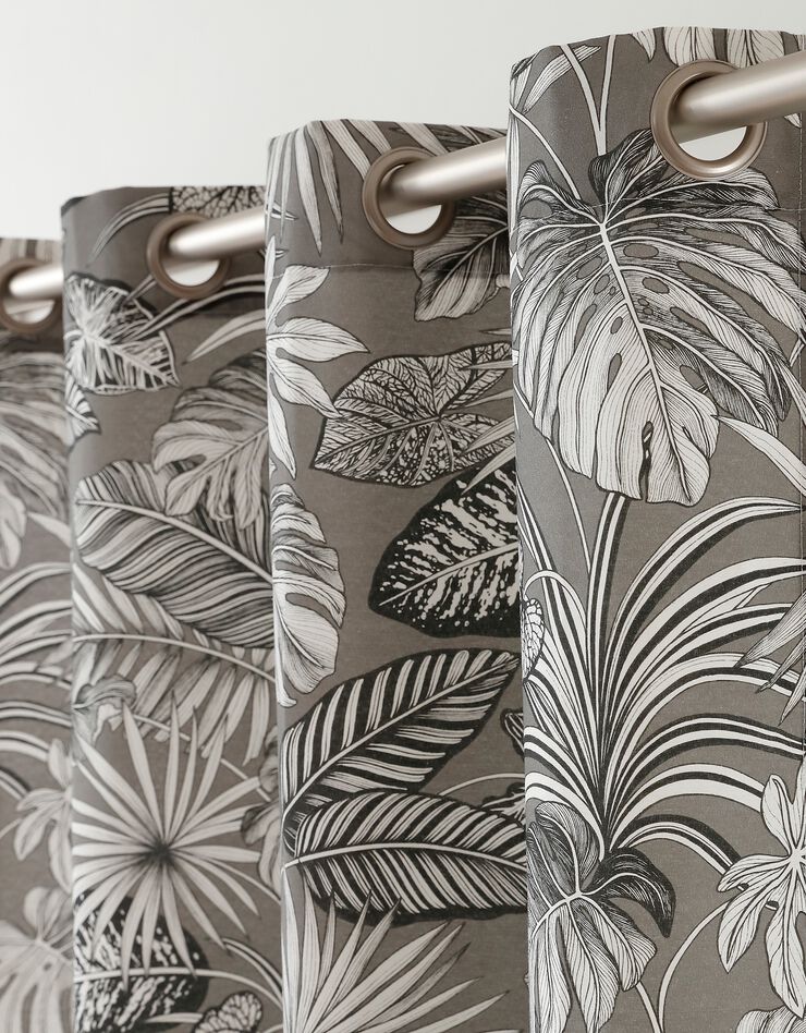 Rideau oeillets tamisant imprimé tropical (gris)