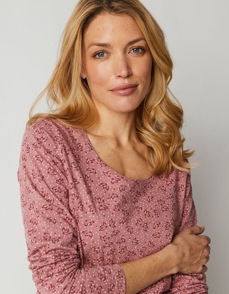 Tee-shirt imprimé manches longues jersey coton bio (rose grisé) Tee-shirt imprimé manches longues jersey coton bio (rose grisé)