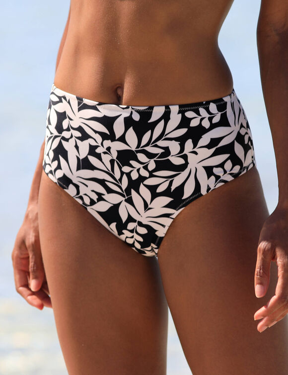 Bas de maillot de bain taille haute imprimé Linao (noir / écru)