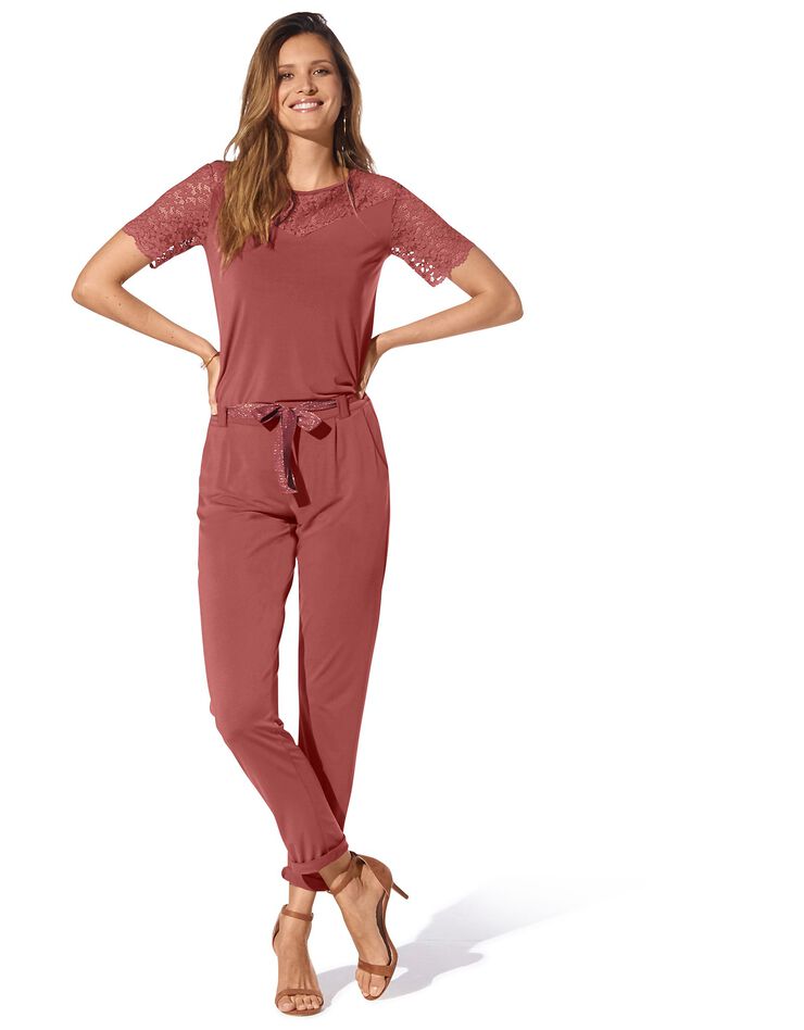 Pantalon coupe droite uni, maille (tomette) Pantalon coupe droite uni, maille (tomette)