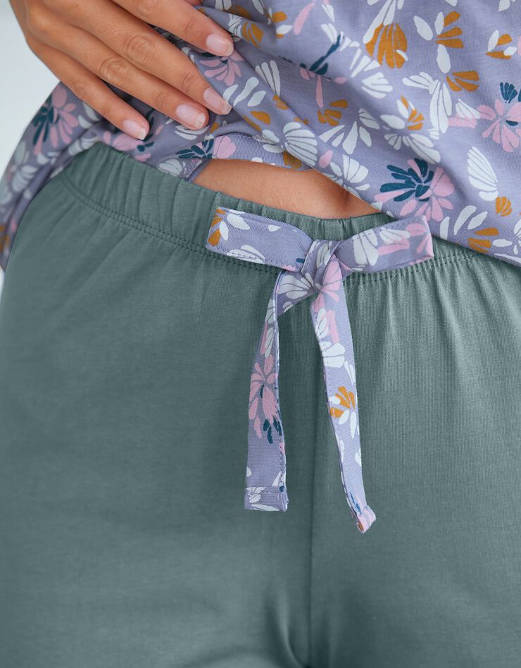 Pantalon pyjama coton imprimé placé "pétales" (vert sauge) Pantalon pyjama coton imprimé placé "pétales" (vert sauge)
