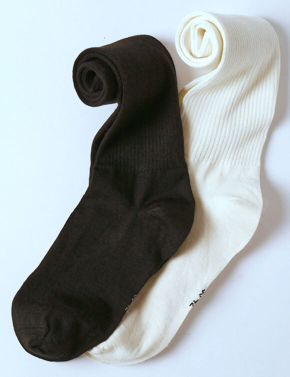 Chaussettes hautes maille c&ocirc;tel&eacute;e - lot de 2 paires (noir + beige)